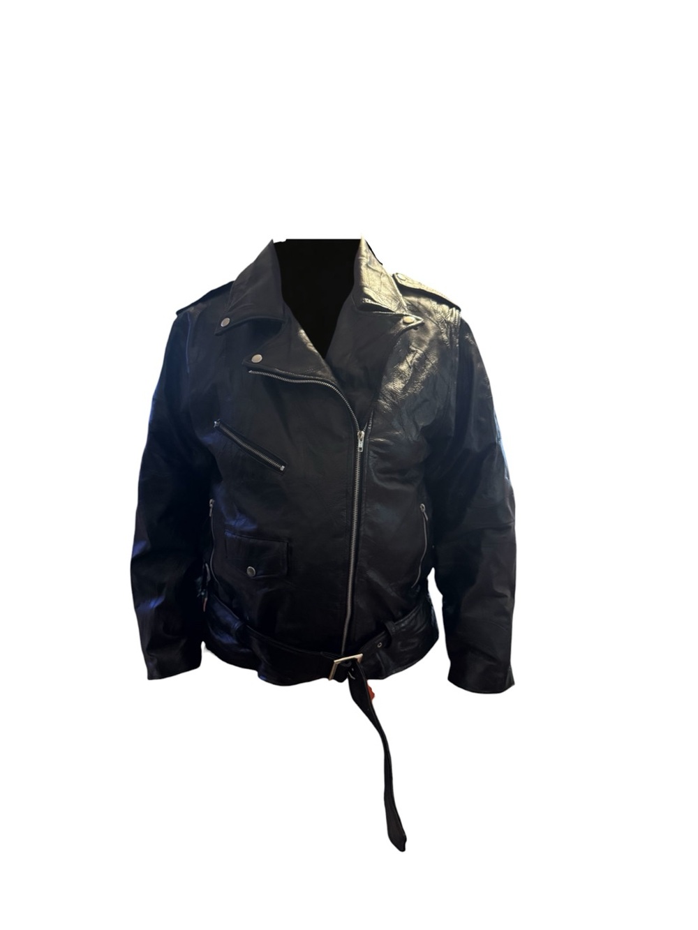 Vtg Men’s L Heavy Black Leather Motorcycle Jacket Classic Biker Cafe Racer
